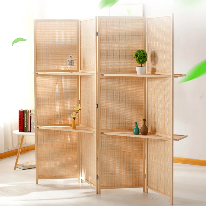 Divisor de habitación plegable 120*50 cm 4 paneles pantalla de bambú extraíble estantería de almacenamiento con bisagras Pantalla de privacidad divisor plegable portátil Divisor de habitación plegable 120*50 cm 4 paneles pantalla de bambú extraíble estantería de almacenamiento con bisagras Pantalla de privacidad divisor plegable portátil