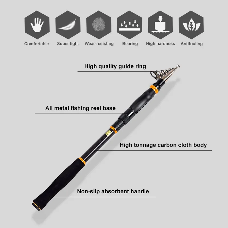 Carbon Telescopic Fishing Rod Power Ultralight 2.4M / 2.7M / 3.0M / 3.6M Fishing Rod Long Shot Bait Casting Spinning Fishing Rod