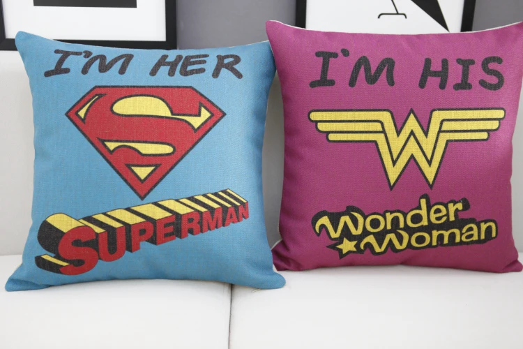 Superman pillow cover, creative superhero Justice League superman Wonder woman throw pillow case