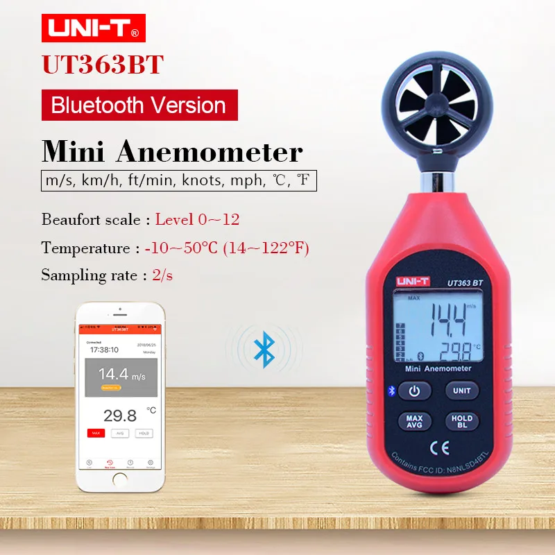 

UNI-T UT363BT Mini Anemometer Digital Bluetooth Pocket Size Wind Speed Meter Thermometer tester Data hold Mini Wind Meter