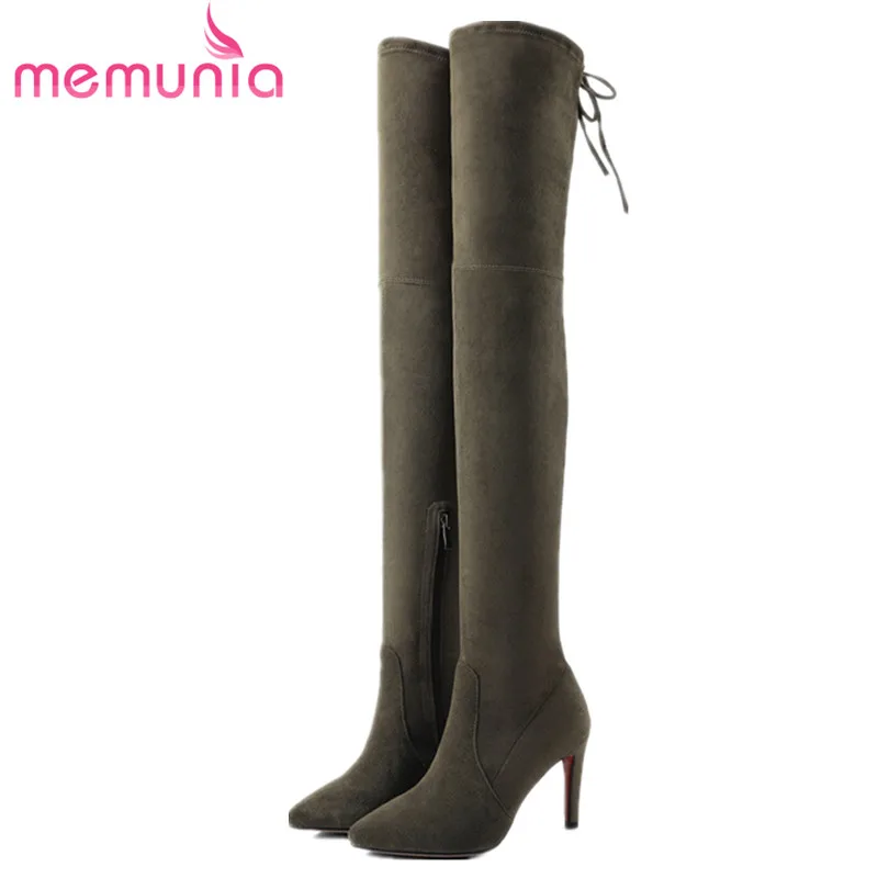 

MEMUNIA Autumn early winter over the knee boots cow suede fashion shoes woman party thin heels womens boots big size 34-41