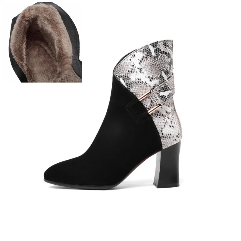 ORCHA LISA/ботильоны из натуральной кожи; женские ботинки на высоком каблуке; обувь со змеиным принтом; новые женские ботинки; botas feminina; C881 - Цвет: Snake inside fur