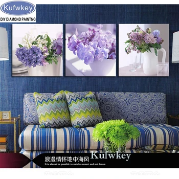 

3 Panels hyacinth flower 5d DIY Diamond Painting Cross Stitch Full Square Round Diamond Embroidery Mosaic pattern Multi-pictures