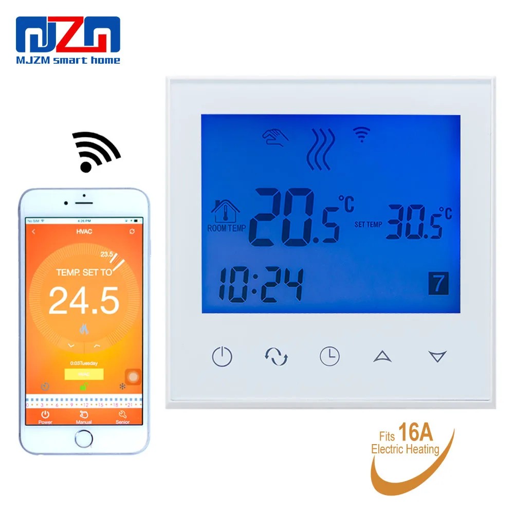 

MJZM 16A03-2-WiFi Control Room Temperature Controller Programmable Electric Underfloor Heating Thermostat White Blue Light