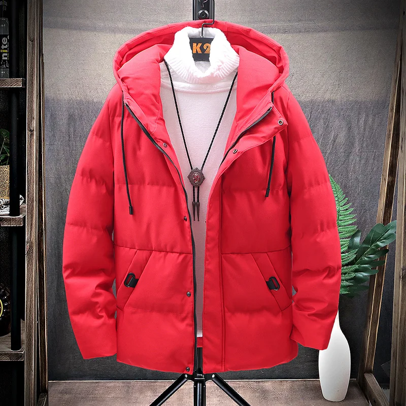 Зимние парки мужские толстые пальто на молнии мужские куртки с капюшоном Мужские Теплые повседневные ветровки с хлопковой подкладкой верхняя одежда 472 - Цвет: Red