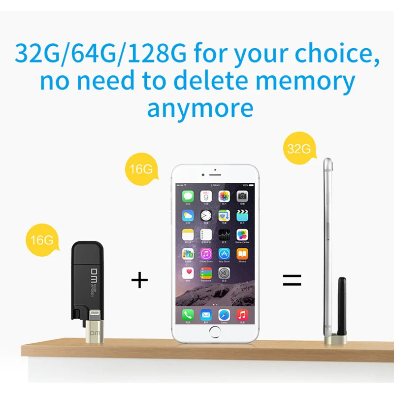 USB флеш-накопитель DM APD001, 128 ГБ, 64 ГБ, для iPhone X, 8, 7, 6 Plus, флеш-накопитель с разъемом Lightning на металлическую ручку, u-диск для MFi iOS10, карта памяти, 32 ГБ