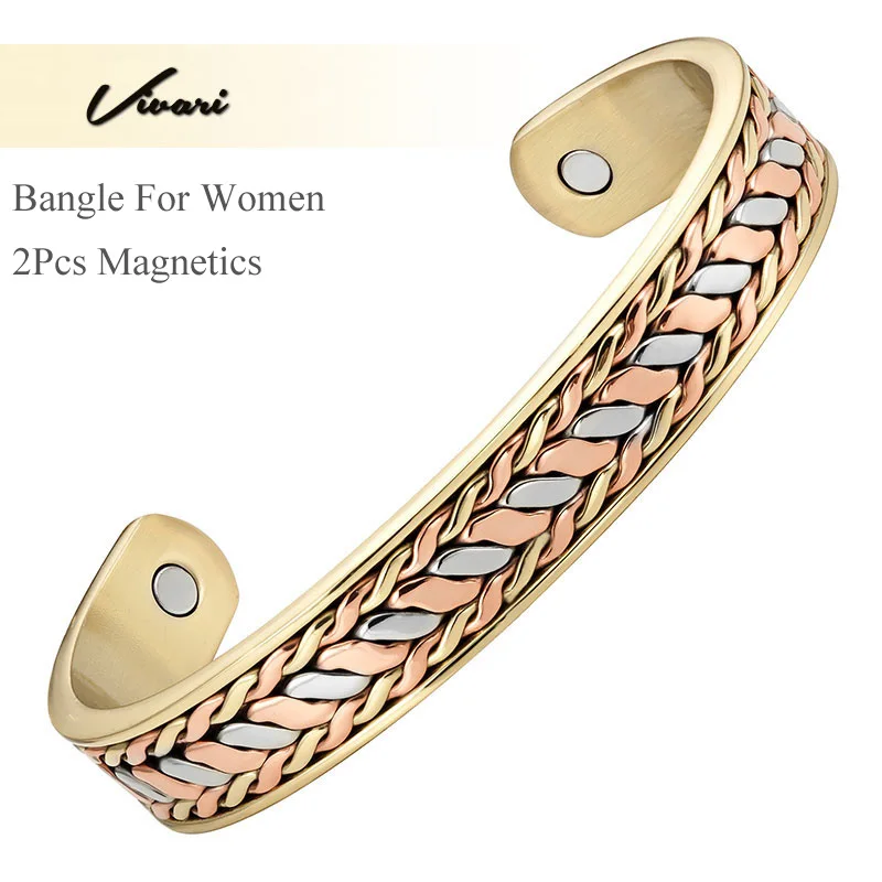 

Vivari Elegant Cuff Bracelets Bangles For Women 100% Pure Copper Supreme 3-Tone Color Women Health Jewelry Trinket Lovers Gifts