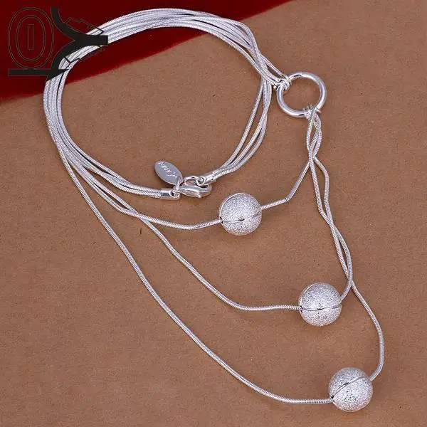 

New Design!!Wholesale Silver Plated Necklace & Pendant,Fashion Jewelry Accessories,Three Sand Beads Snake Chain Necklaces