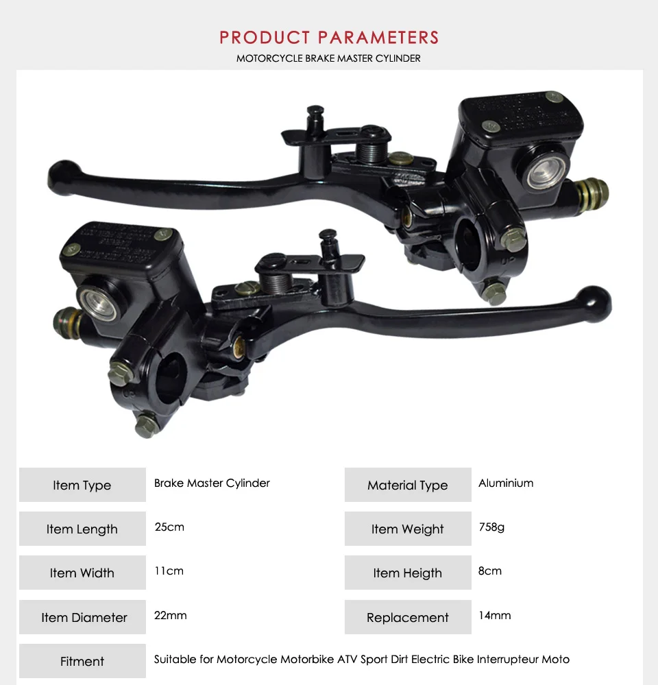 7/" 22 мм левый и правый мотоцикл Гидравлический Главный цилиндр тормозного насоса черный дисковый тормозной рычаг для китайского Quad 4 Wheeler ATV
