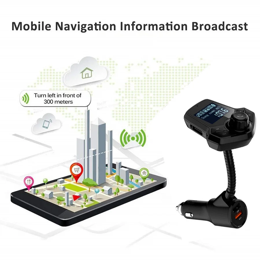 Автомобильный fm-передатчик Bluetooth 4,1 Громкая связь автомобильный комплект AUX Выход радиостанция укв с усилителем типа вибратора адаптер QC 3,0 USB зарядное устройство Поддержка SD/TF карта