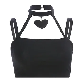 

2020 Summer Choker Tank Tops Dark Black Gothic Punk Heart Pendant Halter Tanks Tops for Women's Crop Halter Slim Camis Top