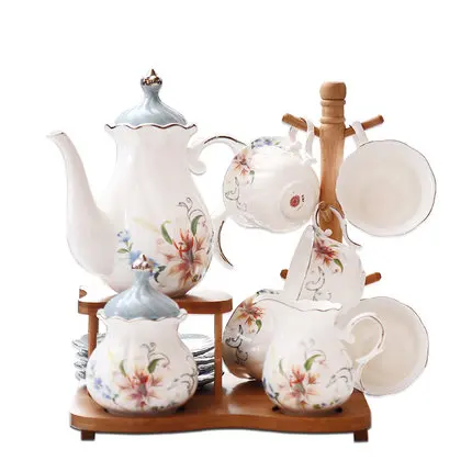 

8 Pcs,15 Pcs Coffee Sets,European Style Afternoon Tea Set Home Ceramic Coffee Cup Teapot Set Marry Tea Gifts Free Shipping