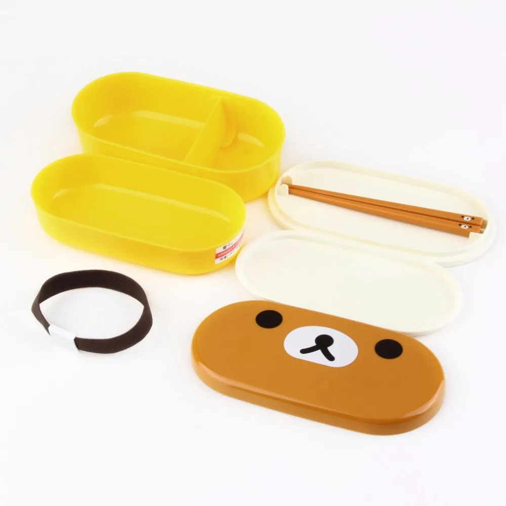 Бытовая Милая пластиковая Bento обеденная посуда коробка коричневый цвет