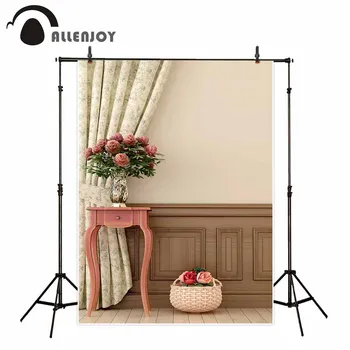 

Allenjoy background indoor pink flower basket vase drapes floor decoration backdrop photo studio photophone photocall shoot prop