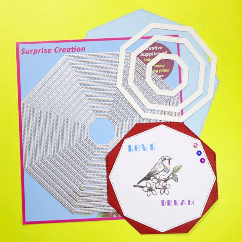 

Surprise Creation Large Cutting dies 18.5x18.5cm 12-Piece Stitched Octagon Scrapbook DIY Craft Metal Stencil