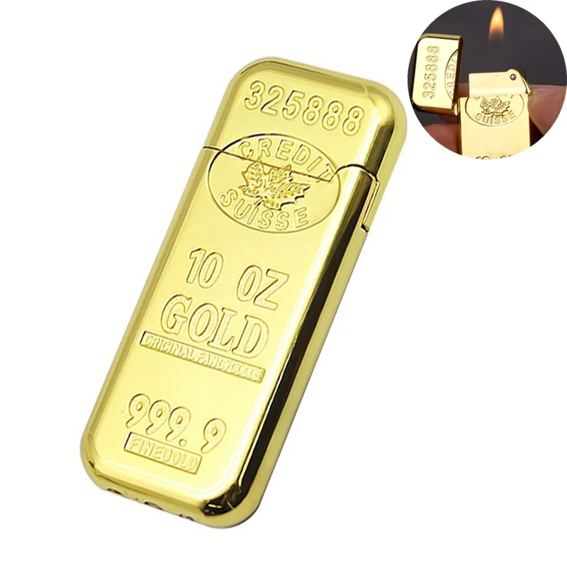 

Bullion Shape Cigarette Lighter Creative Metal Grinding Wheel Gas Lighters Butane Flame Igniter Gold