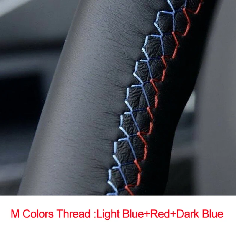 Ручной пошив чехол рулевого колеса автомобиля топ из коровьей кожи для Toyota Camry 2012 2013 оплетка на руль Funda Volante - Название цвета: Light blue Red Blue