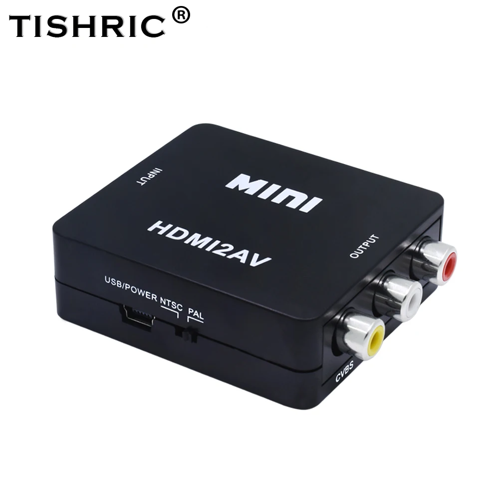  TISHRIC 10Pcs MINI HDMI To AV/RCA CVBS Adapter Scaler Converter Box Cable HD Video 1080P HDMI2AV Su