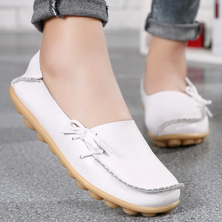 Women's Genuine Leather Slip-On Ballet Flats White 1