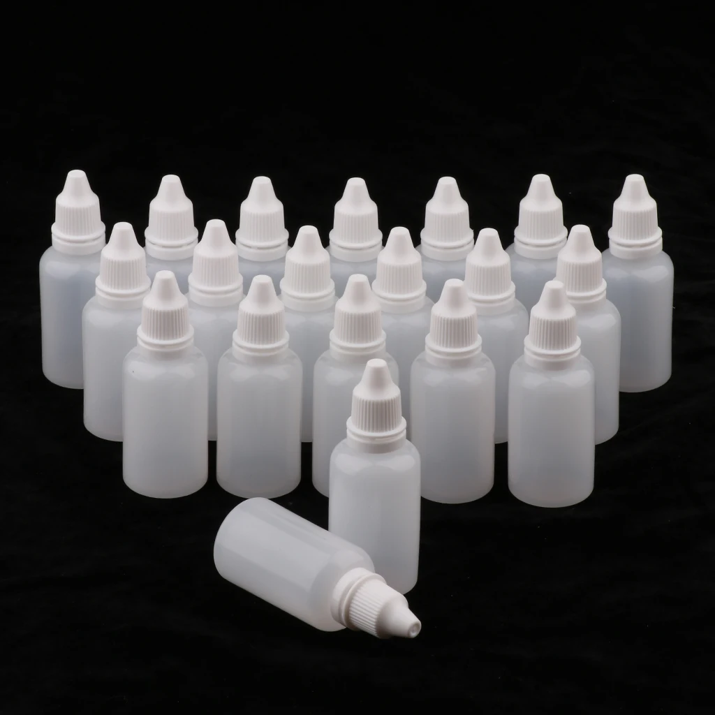 20Pcs 30ML Empty Refillable Plastic Squeezable Dropper Bottle Portable Eye Liquid Essential Oil Container Vials with Screw Cap