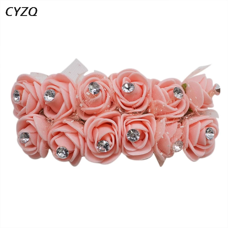 144pcs/lot Mini PE Foam Rose Artificial Flower Heads Home Wedding Decoration DIY Wreath Gift Box Decorated Teddy Bears Flower