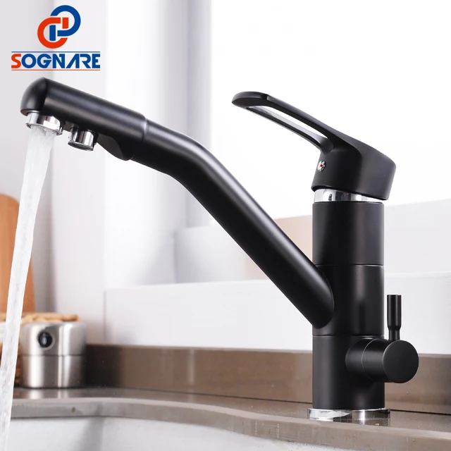 Cheap SOGNARE Black Matte Kitchen Faucet Mixer Tap 360 Degree Rotation Drinking Water Faucet Brass Purify Faucet for Kitchen Crane Tap