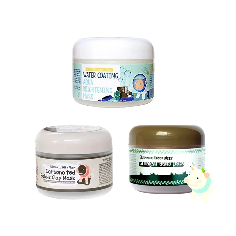 

Elizavecca Milky Piggy Carbonated Bubble Clay Mask 100g Green Piggy Collagen Jella Pack 100g Aqua Brightening Mask 100% Original