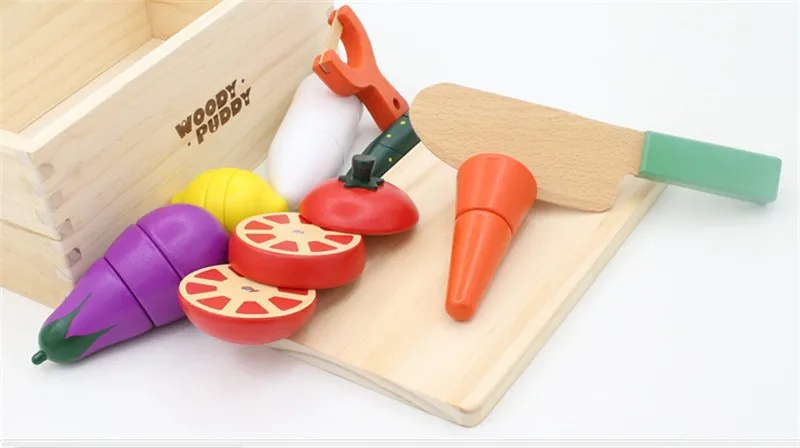 Новая деревянная игрушка кухня игрушка магнитные овощи фрукты Длинная Деревянная коробка