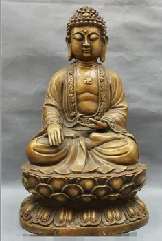 

YM 317 17" Folk Tibet Bronze Buddhism Shakyamuni Sakyamuni Amitabha Buddha Statue Set
