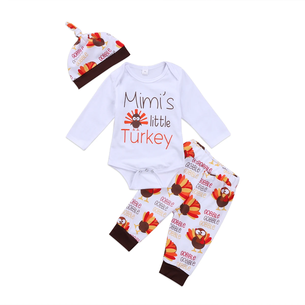 3PCS Long Sleeve Infant Baby Boys Girls Clothes Turkey Print Romper