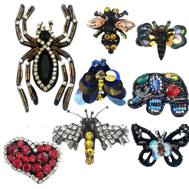 

Handmade Rhinestone Beaded&Sequin Patches Bee Spride Sew on Crystal Pearl Patch For Clothes Beaded Applique