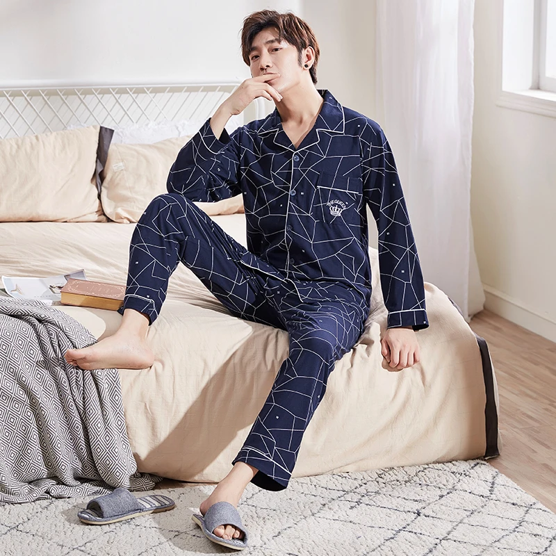 Корейский Харадзюку мужские пижамные комплекты зима осень модные повседневные мужские пижамы с принтом хлопковые свободные пижамы с длинными рукавами домашняя одежда для сна