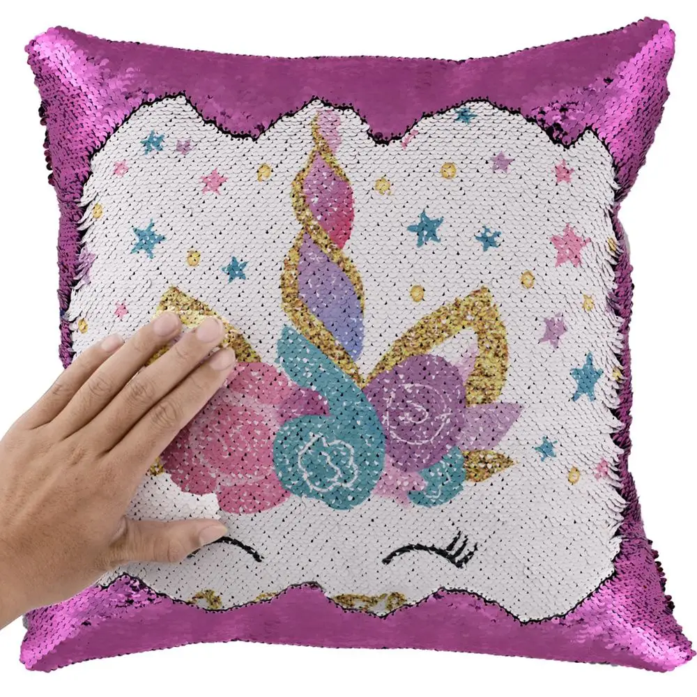 

Cilected Animal Double Side Printed Sequins Pillow case Reversible Unicorn Pattern Cushion Cover Sofa Waist Throw Cushion Cover