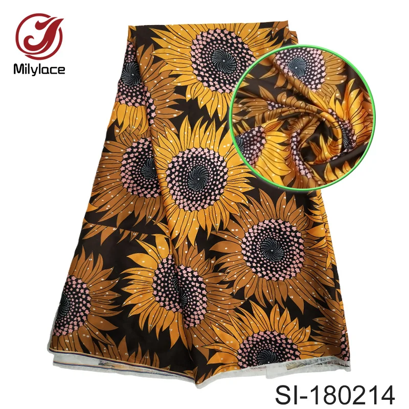 

Soft Printed Satin Fabric Polyester Satin 5 Yards Per Lot for Clothing Material 6 design available SI-180218