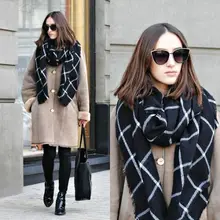 1PC 2015 195CM 80CM New Lady Women Blanket black white Plaid Cozy Checked Tartan Scarf Wraps