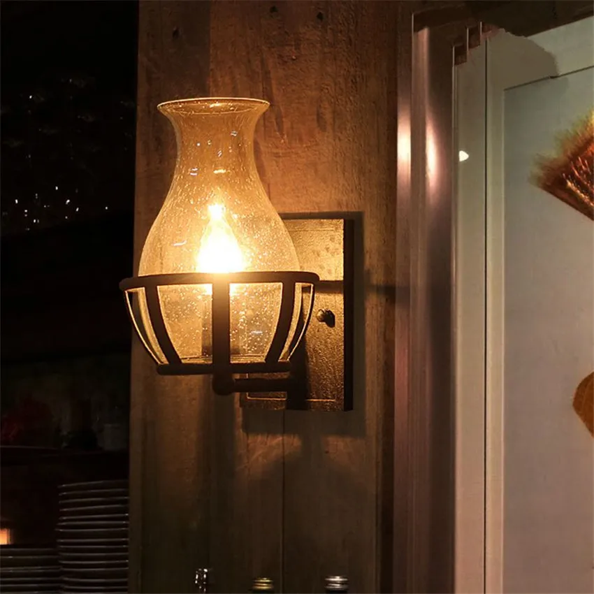 Американский стеклянный винтажный настенный светильник Эдисона Ретро Железный настенный светильник балкон коридор прохода ткань магазин кафе бар Лофт стиль бра Dec