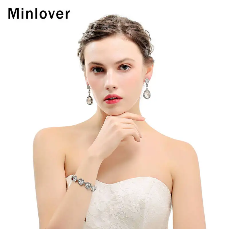 Женский свадебный браслет с кристаллами Minlover серебряный комплект ювелирных