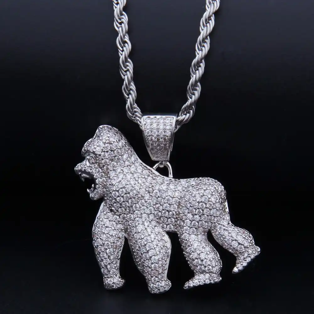 The Bling King Custom Gorilla Mold Necklace Hiphop Full Iced Out