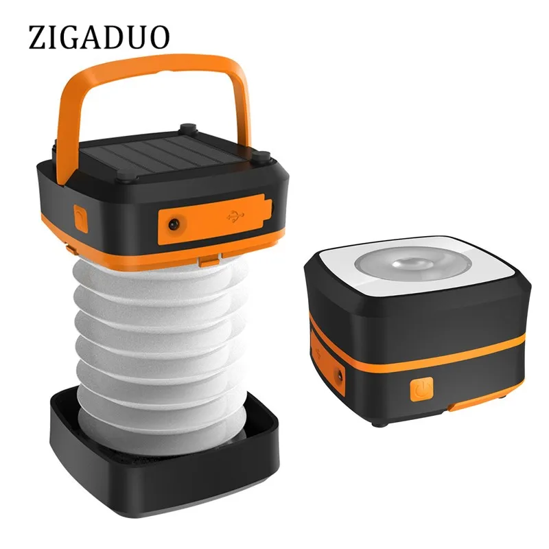 

Led Camping Lantern Lights Rechargeable Battery Solar Panel and USB Charging Collapsible Flashlight for Outdoor Hiking Tent