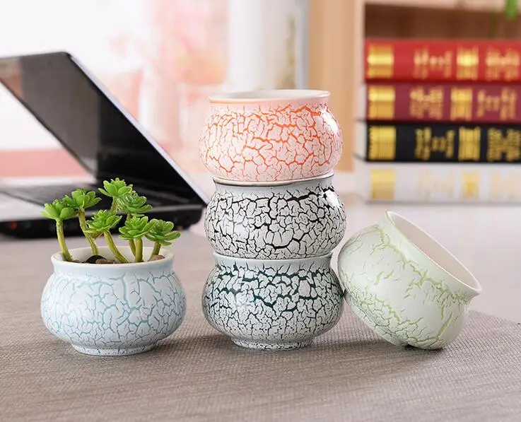 

Cute Crack Pattern Ceramic Succulent Cactus Flower Plant Pot Planter for Home Garden Office Desktop Decoration