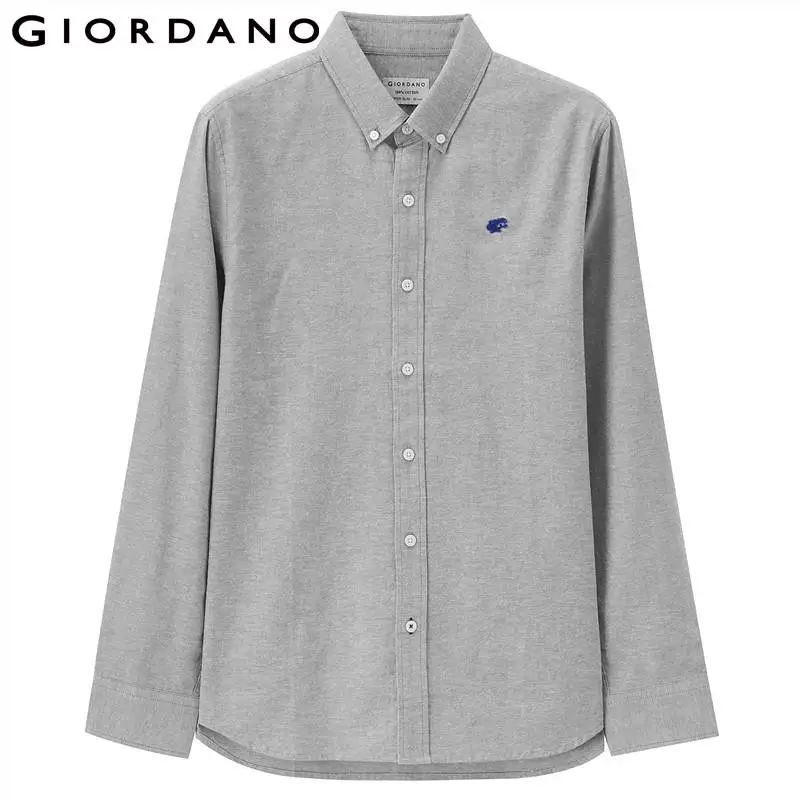 Giordano рубашка фирмы Giordano «Оксфорд» выполненная из натурального хлопка с логотипом лягушки на груди, имеет три варианта цвета белый, небесный и серый - Цвет: 20Grey