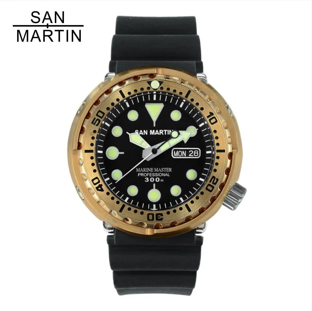 Мужские модные бронзовые часы для дайвинга San Martin SBBN015 водонепроницаемость 300 м