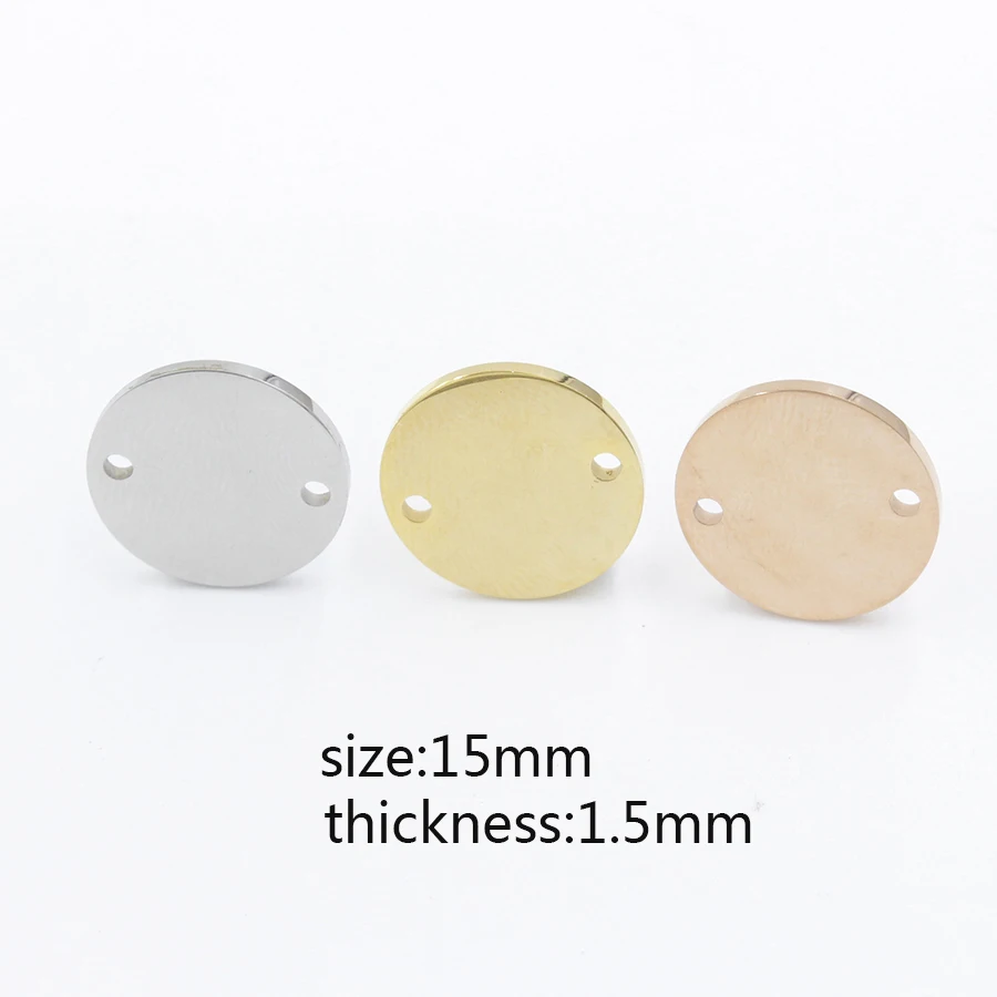 Fnixtar Mirror Polished Stainless Steel Stamping Blanks Tags Charm Disk Two Inner Hole Personalize DIY Discs 15mm 20piece/lot