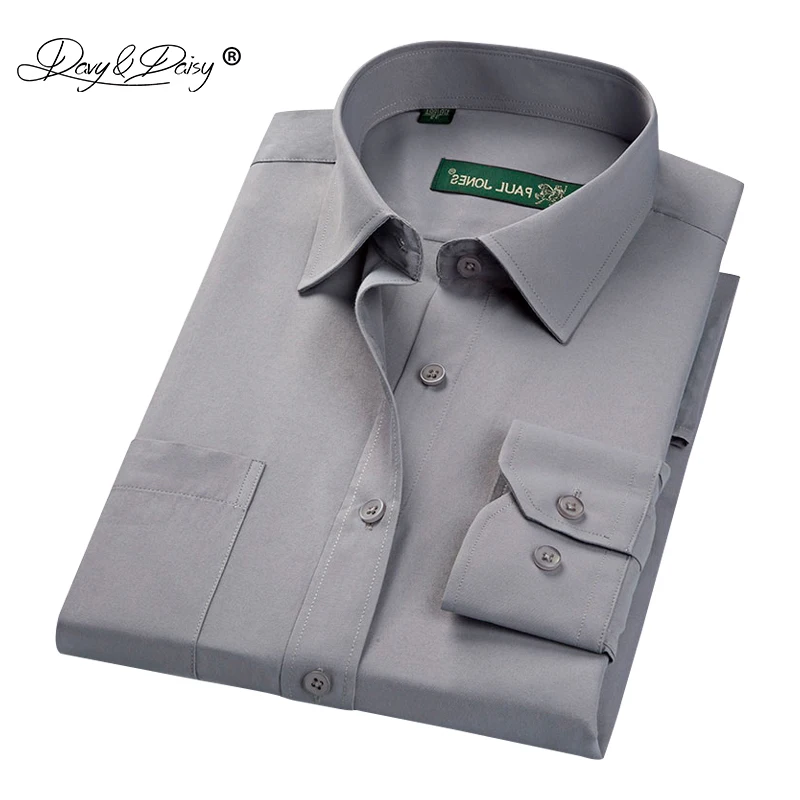 Prix DAVYDAISY Nouvelle Arrivée Automne Hommes Chemise À Manches Longues Solide Sergé Robe Chemises Travail Formel Mâle Chemises 17 Couleurs DS160