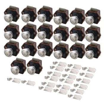 

20mm Opening Hole Push Button Keyless Lock Latch Cupboard Caravan Lock Drawer Door Thickness 15-27mm Set of 20