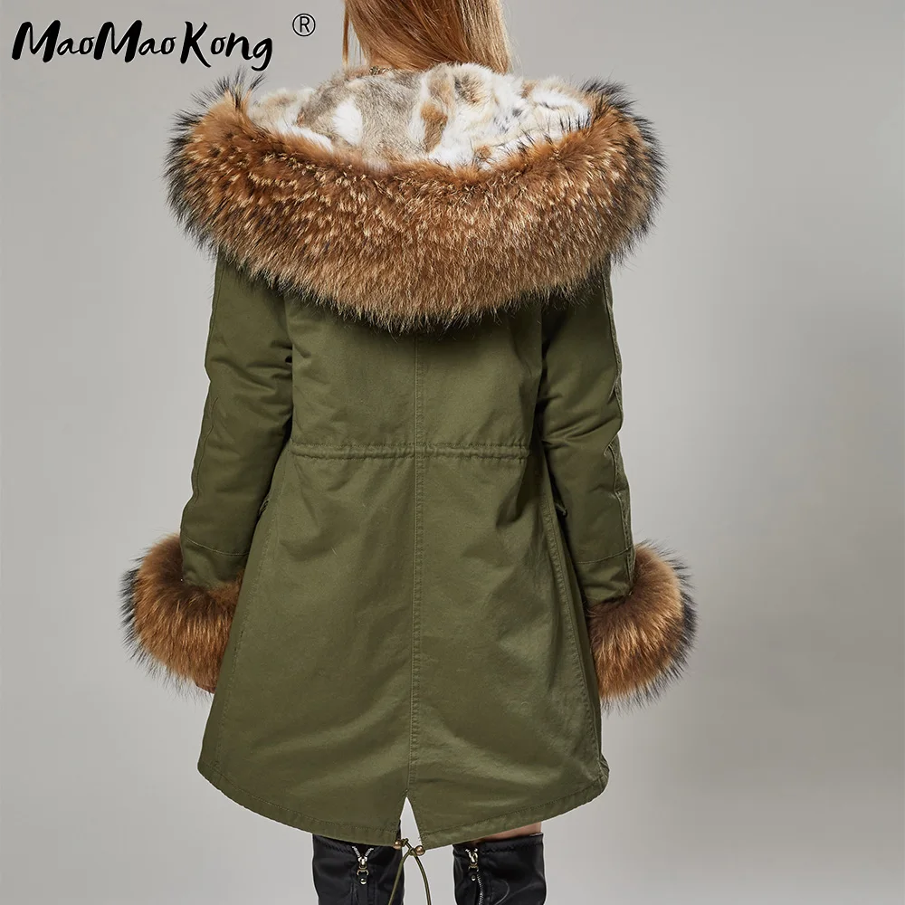 Модные женские парки с подкладкой из кроличьего меха длинное пальто капюшоном