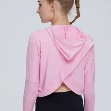 Черный, серый, розовый укороченный топ с капюшоном для йоги, толстовка с капюшоном для фитнеса, Толстовка для занятий бегом, Спортивная укороченная Толстовка с длинным рукавом, топы для спортзала, Женская Спортивная футболка