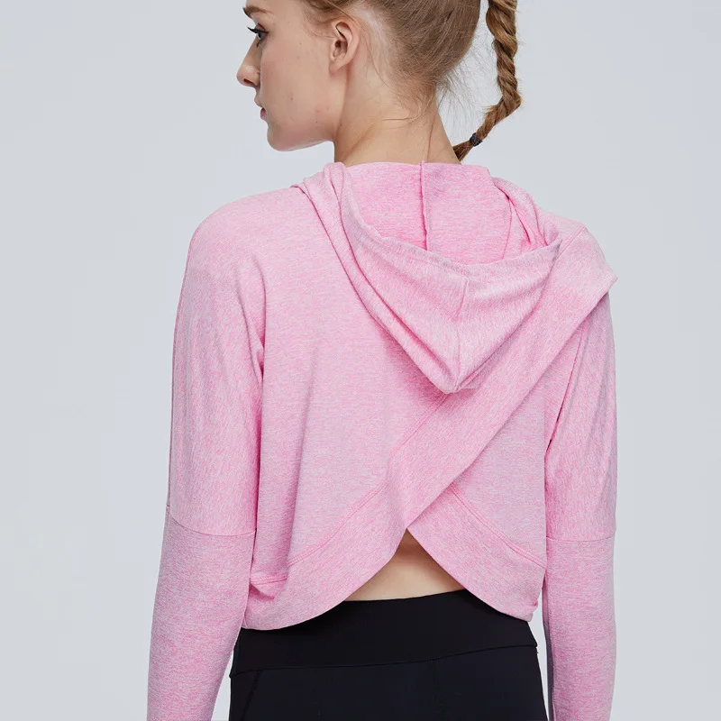 

Black Gray Pink Hooded Yoga Crop Top Gym Clothes Fitness Running Hoodie Long Sleeve Sport T-shirts Women T Shirts Sport Jerseys
