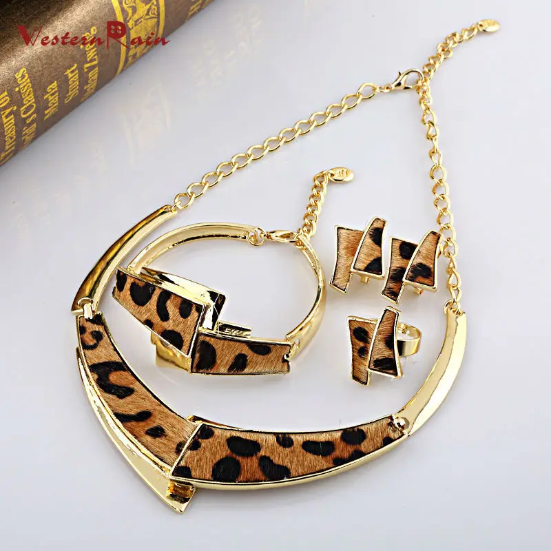 WesternRain New Product Gold Plated Jewelry set,Leopard Print horsehair