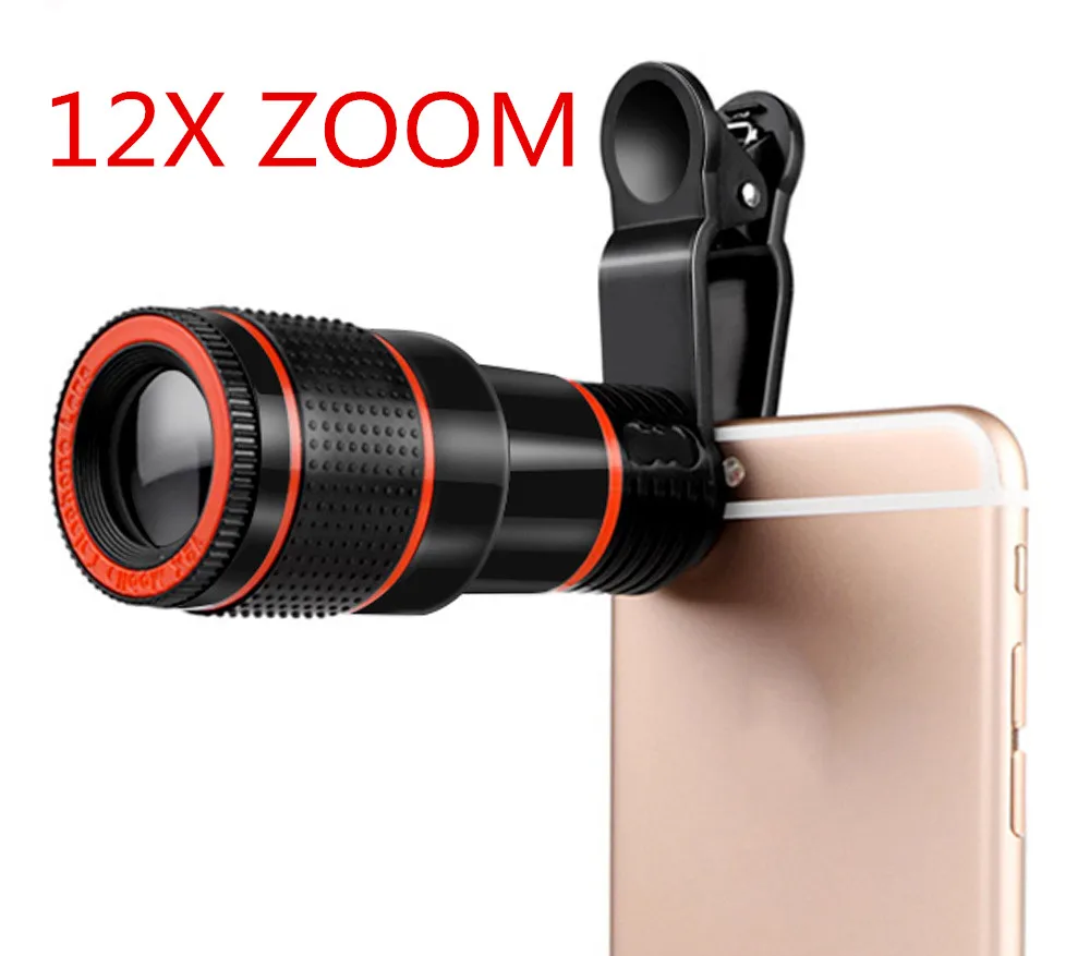 Для iPhone Sumsung Xiaomi универсальный зажим 8X 12X зум Мобильный телефон Телескоп объектив телефото внешний объектив для смартфонов